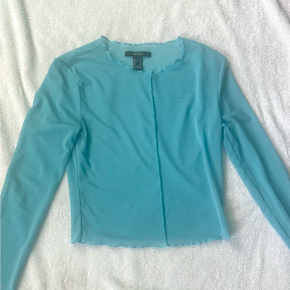 Sheer Blue Long Sleeve Top
